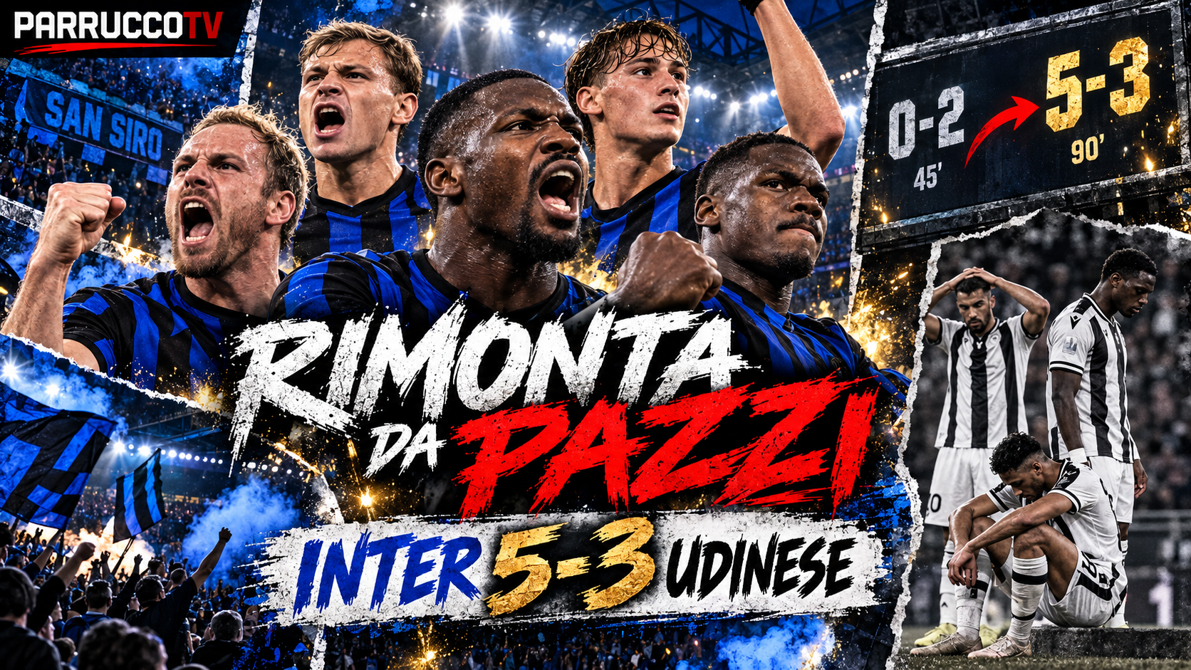 L'Inter rimonta l'Udinese da 0-2 a 5-3 a San Siro