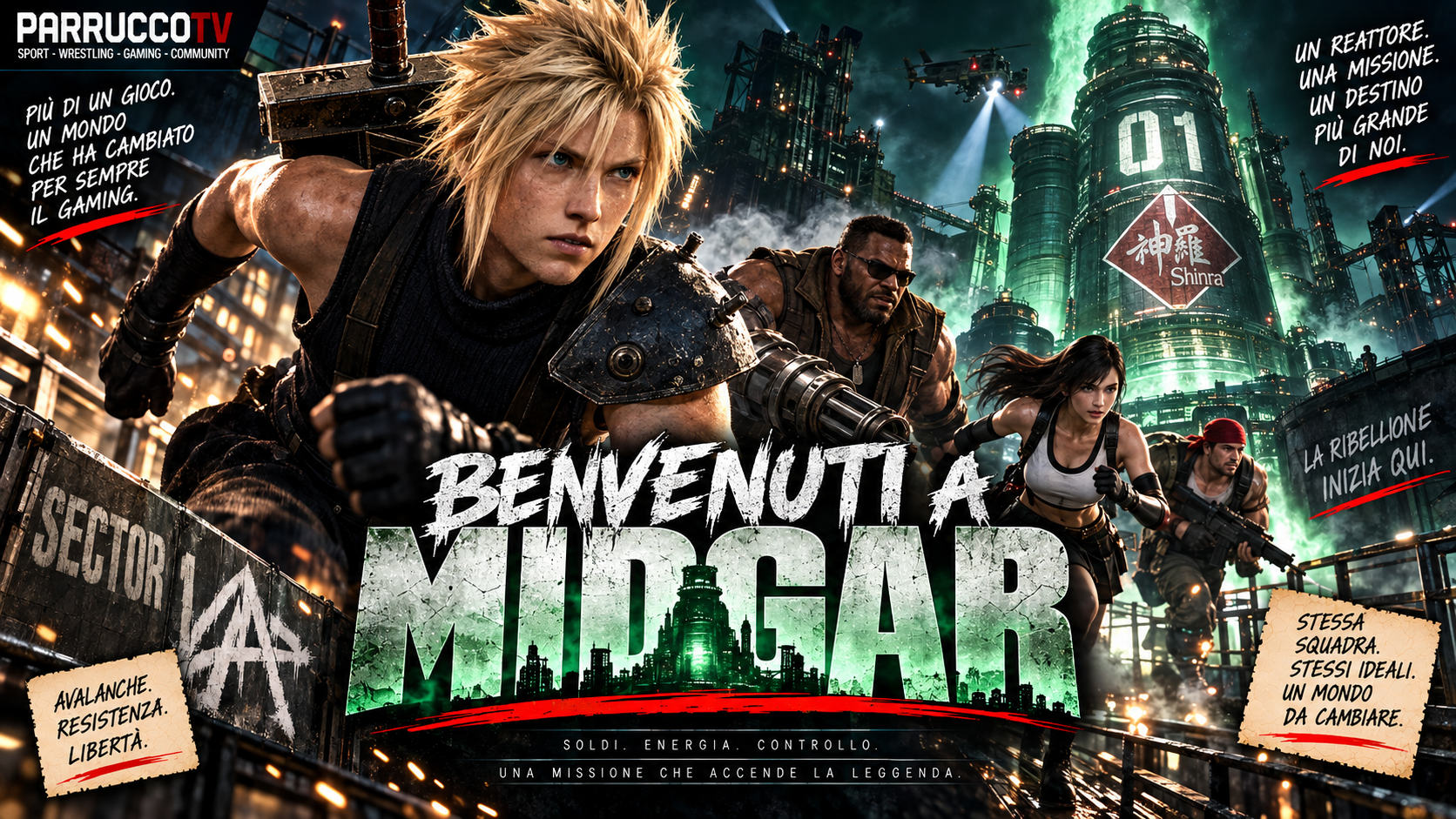 Cloud e AVALANCHE durante la missione al reattore di Midgar