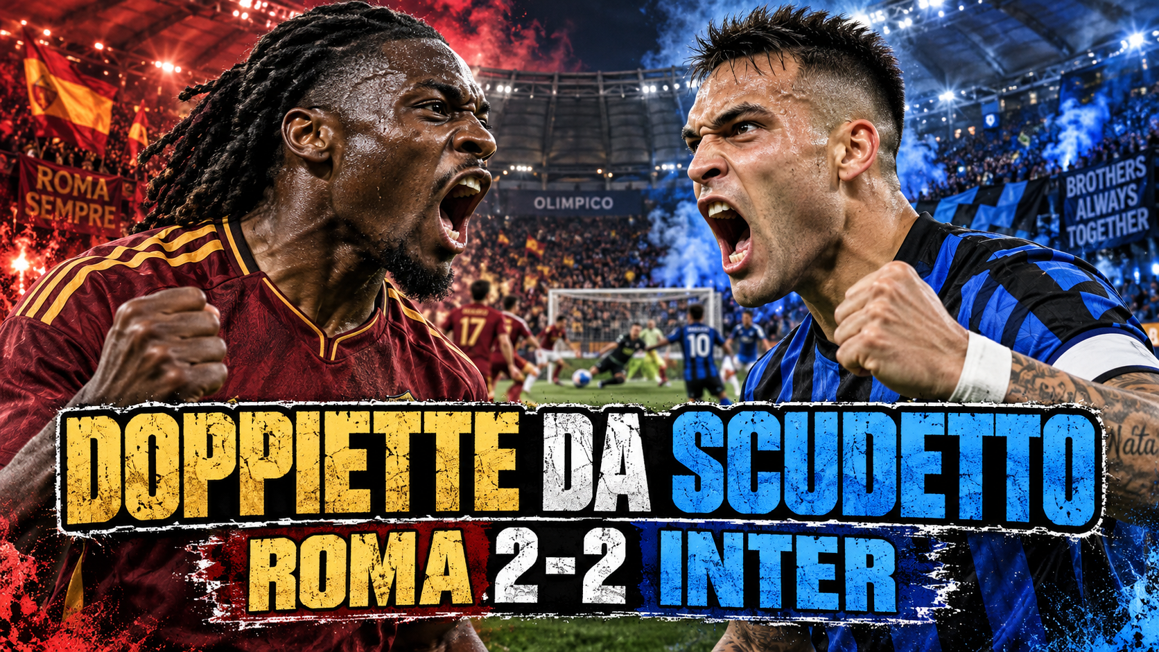 Manu Kone e Lautaro Martinez protagonisti di Roma Inter 2-2